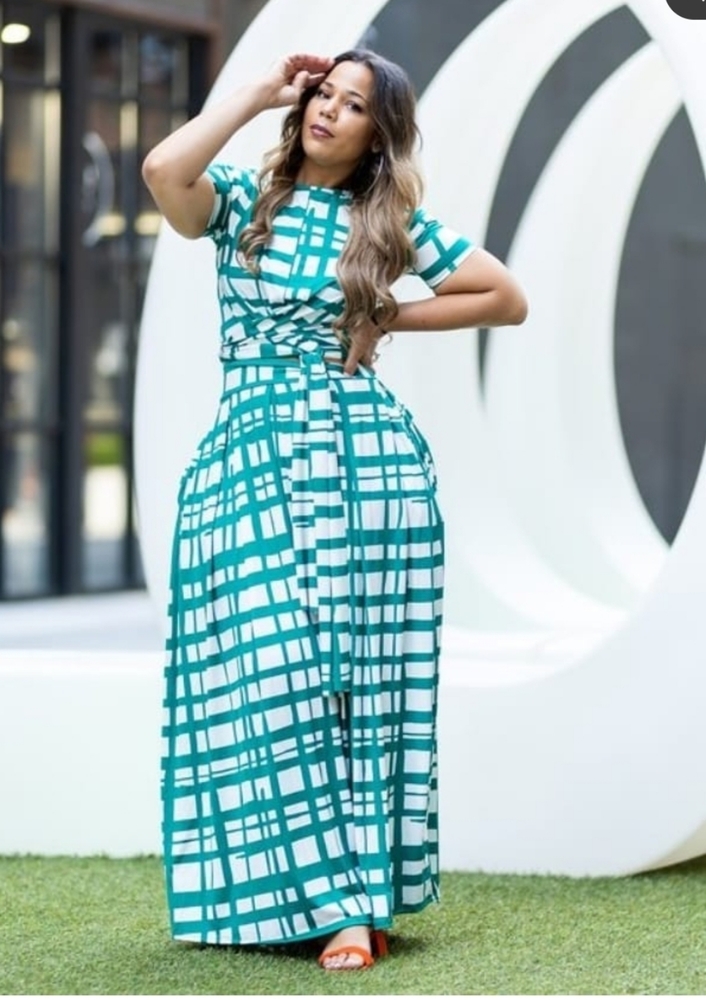 Turquoise and white maxi skirt set (PRICE FIRM)